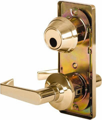 Stanley - Grade 2 Passage Lever Lockset - 2-3/4" Back Set, Keyless Cylinder, Brass Alloy, Bright Brass Finish - Exact Tool & Supply