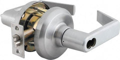 Stanley - Grade 1 Classroom Lever Lockset - 2-3/4" Back Set, Key In Lever Cylinder, Brass Alloy, Satin Chrome Finish - Exact Tool & Supply