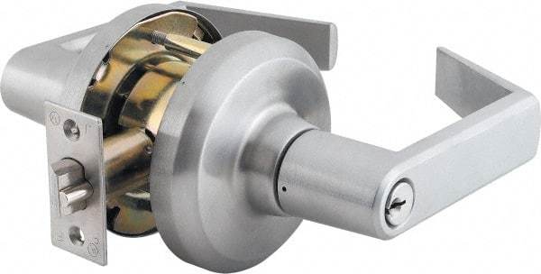 Stanley - Grade 1 Classroom Lever Lockset - 2-3/4" Back Set, Key In Lever Cylinder, Brass Alloy, Satin Chrome Finish - Exact Tool & Supply