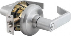 Stanley - Grade 1 Classroom Lever Lockset - 2-3/4" Back Set, Key In Lever Cylinder, Brass Alloy, Satin Chrome Finish - Exact Tool & Supply