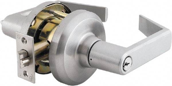Stanley - Grade 1 Entrance Lever Lockset - 2-3/4" Back Set, Key In Lever Cylinder, Brass Alloy, Satin Chrome Finish - Exact Tool & Supply