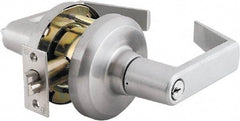 Stanley - Grade 1 Entrance Lever Lockset - 2-3/4" Back Set, Key In Lever Cylinder, Brass Alloy, Satin Chrome Finish - Exact Tool & Supply