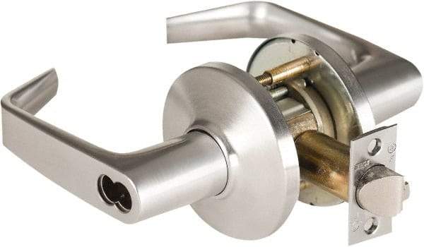 Best - Grade 1 Entrance Lever Lockset - 2-3/4" Back Set, Key In Lever Cylinder, Brass Alloy, Satin Chrome Finish - Exact Tool & Supply