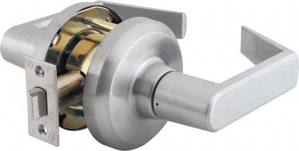 Stanley - Grade 1 Passage Lever Lockset - 2-3/4" Back Set, Keyless Cylinder, Brass Alloy, Satin Chrome Finish - Exact Tool & Supply