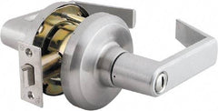 Stanley - Grade 1 Privacy Lever Lockset - 2-3/4" Back Set, Keyless Cylinder, Brass Alloy, Satin Chrome Finish - Exact Tool & Supply
