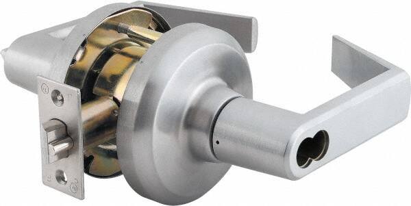 Stanley - Grade 1 Entrance Lever Lockset - 2-3/4" Back Set, Key In Lever Cylinder, Brass Alloy, Satin Chrome Finish - Exact Tool & Supply