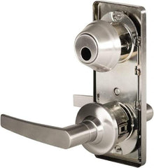 Stanley - Grade 2 Passage Lever Lockset - 2-3/4" Back Set, Keyless Cylinder, Brass Alloy, Nickel Finish - Exact Tool & Supply