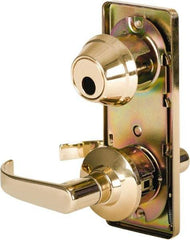 Stanley - Grade 2 Passage Lever Lockset - 2-3/4" Back Set, Keyless Cylinder, Brass Alloy, Bright Brass Finish - Exact Tool & Supply