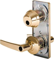 Stanley - Grade 2 Entry Lever Lockset - 2-3/4" Back Set, Key In Lever Cylinder, Brass Alloy, Bright Brass Finish - Exact Tool & Supply