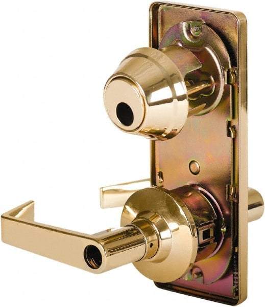 Stanley - Grade 2 Entry Lever Lockset - 2-3/4" Back Set, Key In Lever Cylinder, Brass Alloy, Bright Brass Finish - Exact Tool & Supply