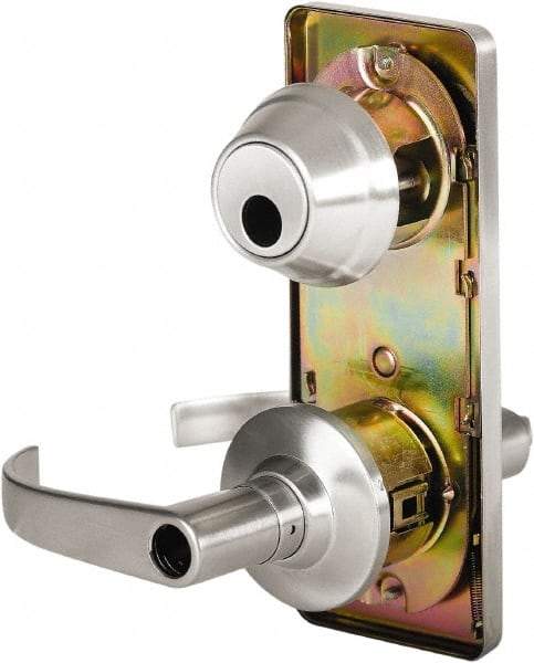 Stanley - Grade 2 Entry Lever Lockset - 2-3/4" Back Set, Key In Lever Cylinder, Brass Alloy, Satin Chrome Finish - Exact Tool & Supply