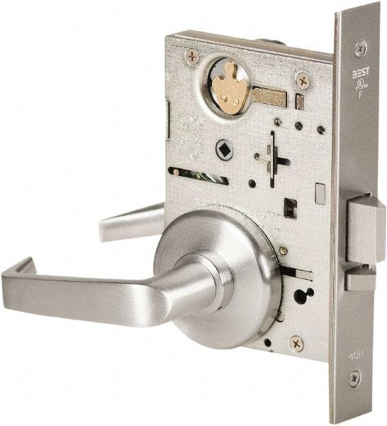 Best - Grade 1 Storeroom Lever Lockset - 2-3/4" Back Set, Keyless Cylinder, Brass Alloy, Satin Chrome Finish - Exact Tool & Supply