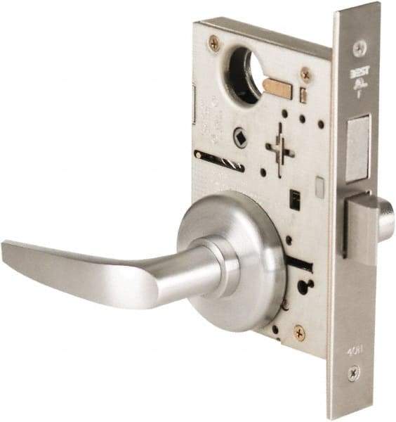 Best - Grade 1 Privacy Lever Lockset - 2-3/4" Back Set, Keyless Cylinder, Brass Alloy, Satin Chrome Finish - Exact Tool & Supply