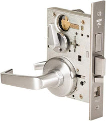 Stanley - Grade 1 All Purpose Lever Lockset - 2-3/4" Back Set, Best SFIC Cylinder, Brass Alloy, Satin Chrome Finish - Exact Tool & Supply