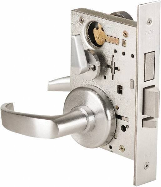 Stanley - Grade 1 Dormitory Lever Lockset - 2-3/4" Back Set, Best SFIC Cylinder, Brass Alloy, Satin Chrome Finish - Exact Tool & Supply