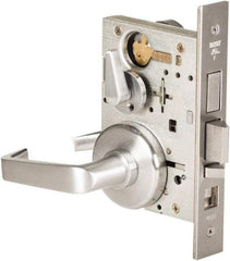 Stanley - Grade 1 Dormitory Lever Lockset - 2-3/4" Back Set, Best SFIC Cylinder, Brass Alloy, Satin Chrome Finish - Exact Tool & Supply