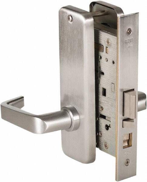 Stanley - Grade 1 Classroom Lever Lockset - 2-3/4" Back Set, Best SFIC Cylinder, Brass Alloy, Satin Chrome Finish - Exact Tool & Supply