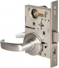 Stanley - Grade 1 Classroom Lever Lockset - 2-3/4" Back Set, Best SFIC Cylinder, Brass Alloy, Satin Chrome Finish - Exact Tool & Supply