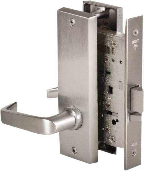 Stanley - Grade 1 Storeroom Lever Lockset - 2-3/4" Back Set, Best SFIC Cylinder, Brass Alloy, Satin Chrome Finish - Exact Tool & Supply