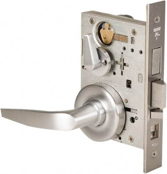 Stanley - Grade 1 Office Lever Lockset - 2-3/4" Back Set, Best SFIC Cylinder, Brass Alloy, Satin Chrome Finish - Exact Tool & Supply