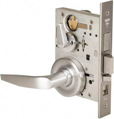 Stanley - Grade 1 Office Lever Lockset - 2-3/4" Back Set, Best SFIC Cylinder, Brass Alloy, Satin Chrome Finish - Exact Tool & Supply