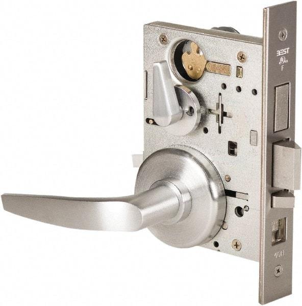 Stanley - Grade 1 Office Lever Lockset - 2-3/4" Back Set, Best SFIC Cylinder, Brass Alloy, Satin Chrome Finish - Exact Tool & Supply