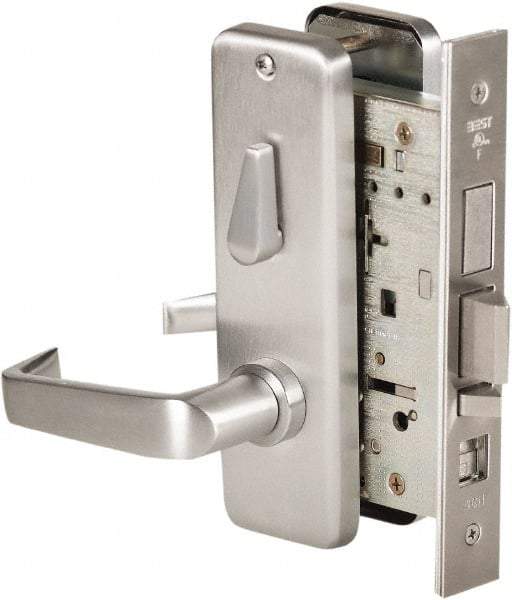 Stanley - Grade 1 Office Lever Lockset - 2-3/4" Back Set, Best SFIC Cylinder, Brass Alloy, Satin Chrome Finish - Exact Tool & Supply