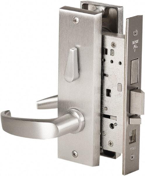 Stanley - Grade 1 Office Lever Lockset - 2-3/4" Back Set, Best SFIC Cylinder, Brass Alloy, Satin Chrome Finish - Exact Tool & Supply