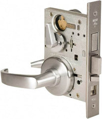Stanley - Grade 1 Office Lever Lockset - 2-3/4" Back Set, Best SFIC Cylinder, Brass Alloy, Satin Chrome Finish - Exact Tool & Supply