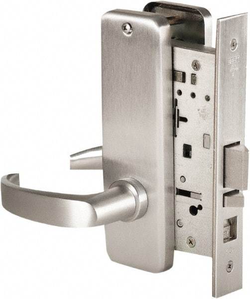 Stanley - Grade 1 Office Lever Lockset - 2-3/4" Back Set, Best SFIC Cylinder, Brass Alloy, Satin Chrome Finish - Exact Tool & Supply