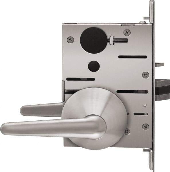 Stanley - Grade 1 Storeroom Lever Lockset - 2-3/4" Back Set, Best SFIC Cylinder, Brass Alloy, Satin Stainless Steel Finish - Exact Tool & Supply