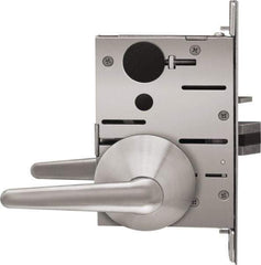 Stanley - Grade 1 Storeroom Lever Lockset - 2-3/4" Back Set, Best SFIC Cylinder, Brass Alloy, Satin Stainless Steel Finish - Exact Tool & Supply