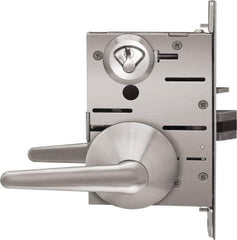 Stanley - Grade 1 Privacy Lever Lockset - 2-3/4" Back Set, Best SFIC Cylinder, Brass Alloy, Satin Stainless Steel Finish - Exact Tool & Supply