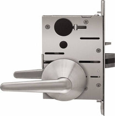 Stanley - Grade 1 Classroom Lever Lockset - 2-3/4" Back Set, Best SFIC Cylinder, Brass Alloy, Satin Stainless Steel Finish - Exact Tool & Supply