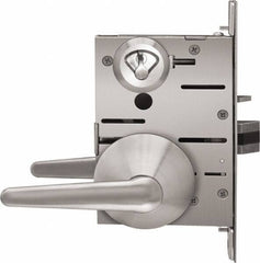 Stanley - Grade 1 Privacy Lever Lockset - 2-3/4" Back Set, Best SFIC Cylinder, Brass Alloy, Satin Stainless Steel Finish - Exact Tool & Supply