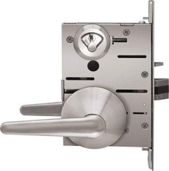 Stanley - Grade 1 Privacy Lever Lockset - 2-3/4" Back Set, Best SFIC Cylinder, Brass Alloy, Satin Stainless Steel Finish - Exact Tool & Supply