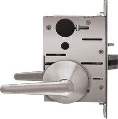 Stanley - Grade 1 Classroom Intruder Lever Lockset - 2-3/4" Back Set, Best SFIC Cylinder, Brass Alloy, Satin Stainless Steel Finish - Exact Tool & Supply