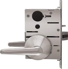 Stanley - Grade 1 Classroom Intruder Lever Lockset - 2-3/4" Back Set, Best SFIC Cylinder, Brass Alloy, Satin Stainless Steel Finish - Exact Tool & Supply