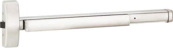 Precision - 48" OAL Right Hand Reverse Unrated Flatbar - 32 to 48" Door Width, Satin Stainless Steel Finish, Grade 1, 2100 Series - Exact Tool & Supply