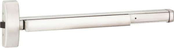 Precision - 36" OAL Right Hand Reverse Unrated Flatbar - 32 to 36" Door Width, Satin Stainless Steel Finish, Grade 1, 2100 Series - Exact Tool & Supply