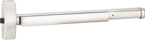 Precision - 48" OAL Right Hand Reverse Unrated Flatbar - 32 to 48" Door Width, Satin Stainless Steel Finish, Grade 1, 2100 Series - Exact Tool & Supply