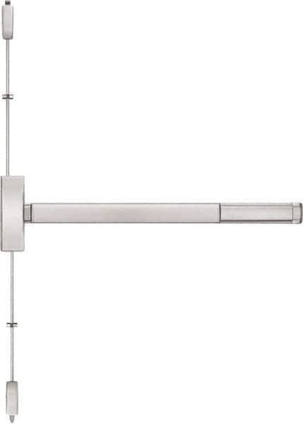Precision - 36" OAL Right Hand Reverse Fire Rated Flatbar - 32 to 36" Door Width, Satin Stainless Steel Finish, Grade 1, Apex Series - Exact Tool & Supply