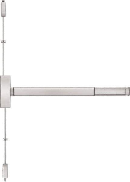 Precision - 48" OAL Right Hand Reverse Fire Rated Flatbar - 32 to 48" Door Width, Satin Stainless Steel Finish, Grade 1, Apex Series - Exact Tool & Supply