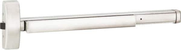 Precision - 36" OAL Right Hand Reverse Fire Rated Flatbar - 32 to 36" Door Width, Satin Stainless Steel Finish, Grade 1, Apex Series - Exact Tool & Supply