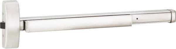 Precision - 48" OAL Right Hand Reverse Fire Rated Flatbar - 32 to 48" Door Width, Satin Stainless Steel Finish, Grade 1, Apex Series - Exact Tool & Supply