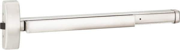 Precision - 48" OAL Right Hand Reverse Fire Rated Flatbar - 32 to 48" Door Width, Satin Stainless Steel Finish, Grade 1, Apex Series - Exact Tool & Supply