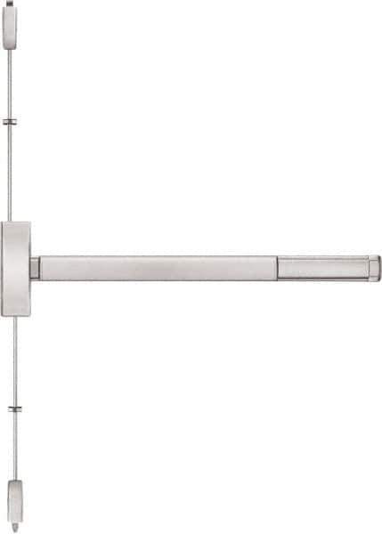 Precision - 48" OAL Right Hand Reverse Fire Rated Flatbar - 32 to 48" Door Width, Satin Stainless Steel Finish, Grade 1, Apex Series - Exact Tool & Supply