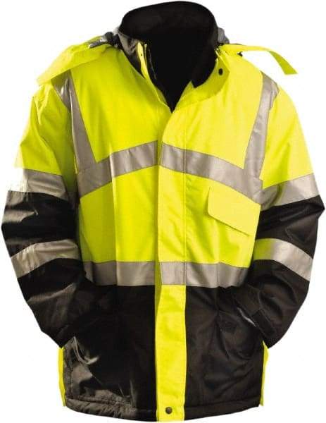 OccuNomix - Size M Cold Weather Parka - High Visbility Yellow, Polyester, Zipper Closure - Exact Tool & Supply