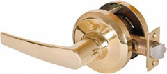 Stanley - Grade 1 Communicating Lever Lockset - 2-3/4" Back Set, Key In Lever Cylinder, Brass Alloy, Bright Brass Finish - Exact Tool & Supply