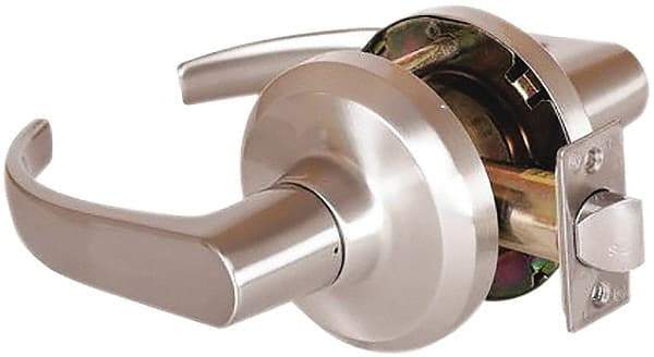 Stanley - Grade 1 Passage Lever Lockset - 2-3/4" Back Set, Keyless Cylinder, Brass Alloy, Satin Nickel Finish - Exact Tool & Supply